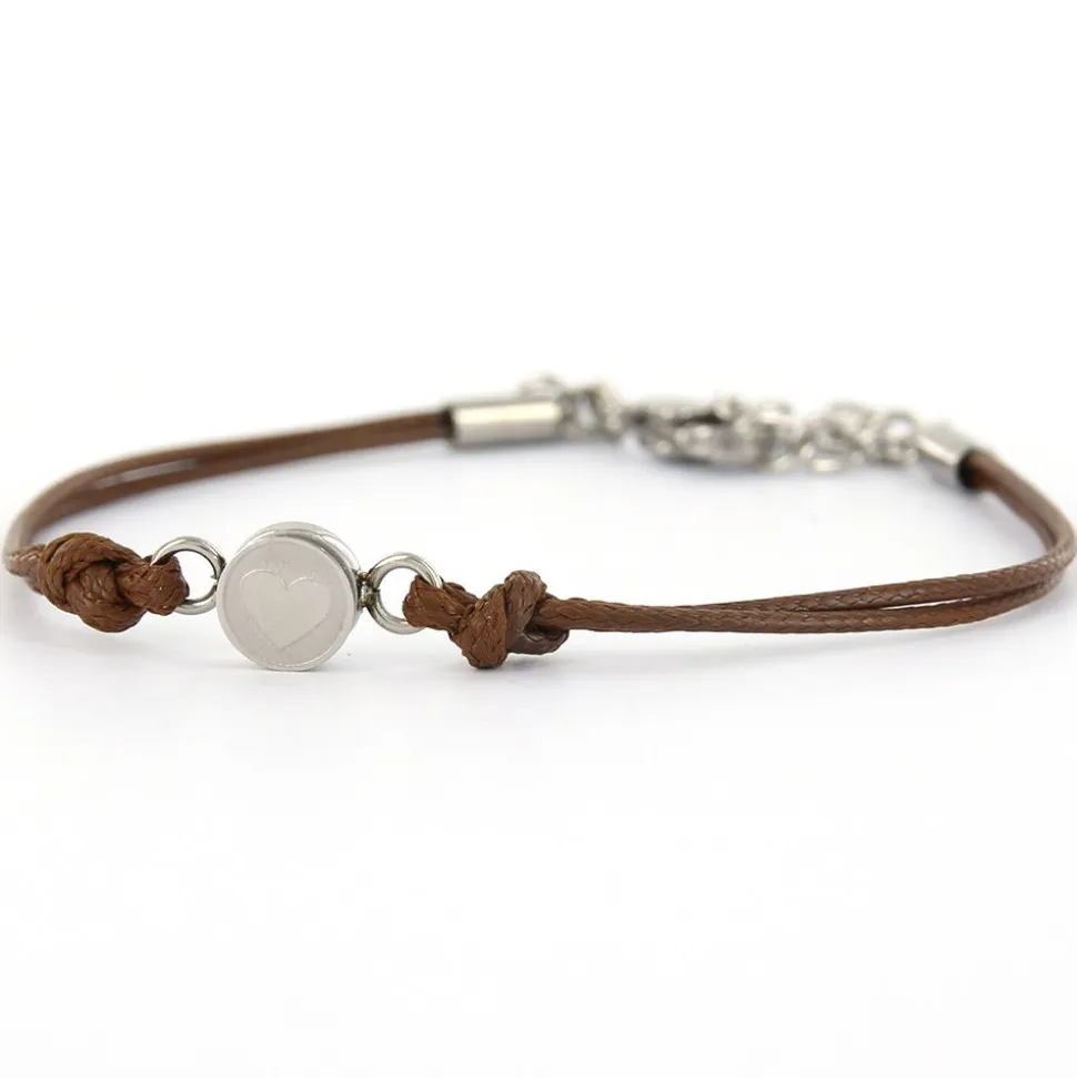 Armband Wax Cord Love & Crystal Brown