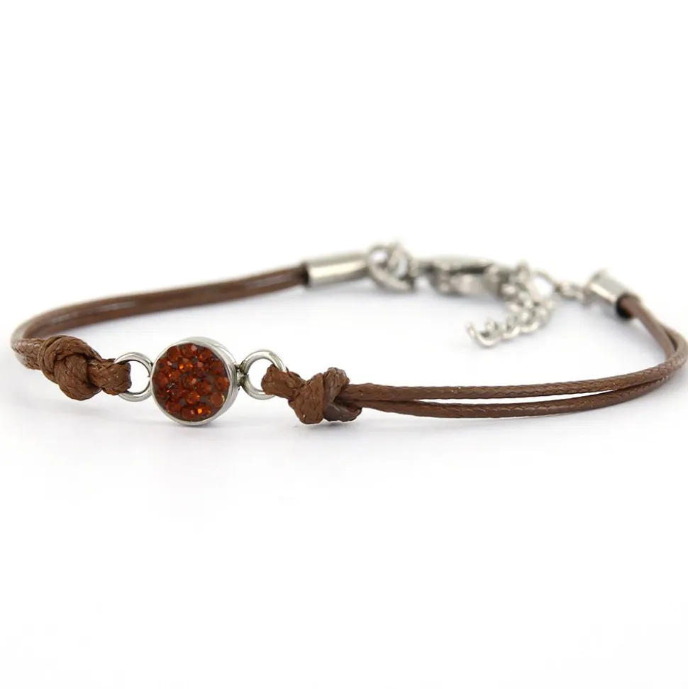 Armband Wax Cord Love & Crystal Brown