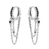 Hinged Hoops Black Zirconia Double Chain - Silver