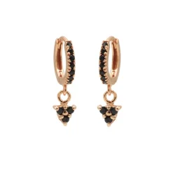 Hinged Hoops Black Zirconia Triple - Rose