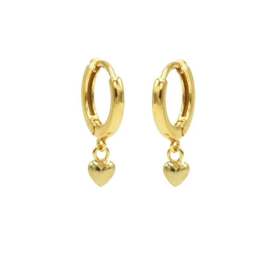 Hinged Hoops 3D Heart - Gold Color