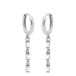 Hinged Hoops Triple Dangling Baguette - Silver