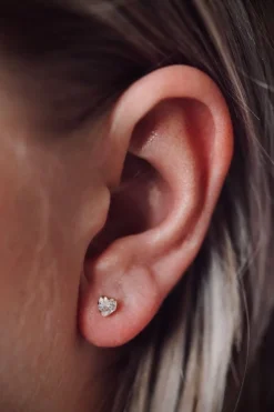 Karma Earstuds Zirconia Heart - 14K Gold