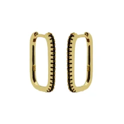 Plain Hinged Hoops Zirconia Black - Gold Color